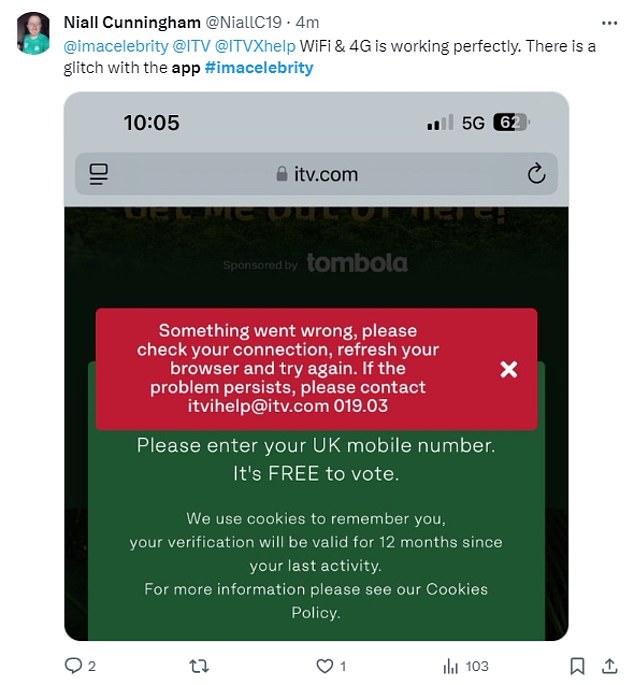 But as fans went to the ITV app to vote for which celebrity they wanted in the trial, many were found the app wasn't woring