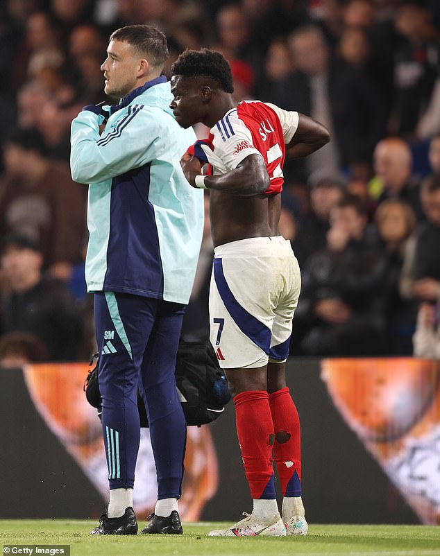 Bukayo Saka, who suffered an injury on England duty in October, was unable to finish Arsenal's 1-1 draw with Chelsea