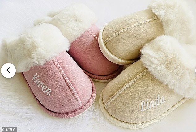 Pictured: these £16 Etsy slippers can also be personalised and also feature a seam running down the front