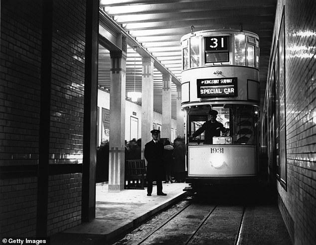 The retro-looking designs hark back to the trams that used to carry passengers across the capital. Pictured: A tram subway in 1932