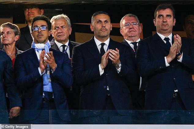 City, led by owner Sheikh Mansour (front left), chairman Khaldoon Al-Mubarak (front centre) and CEO Ferran Soriano (front right), have challenged the Premier League's sponsorship rules