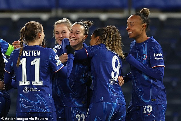 Lucy Bronze celebrates opening the scoring with a superb volley in the first minute