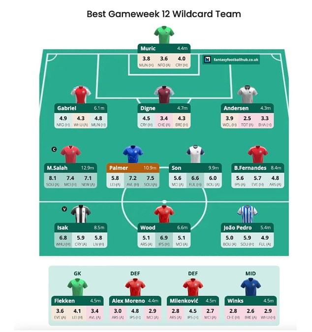 The best Wildcard team for Gameweek 12, selected by Fantasy Football Hub's supercomputer