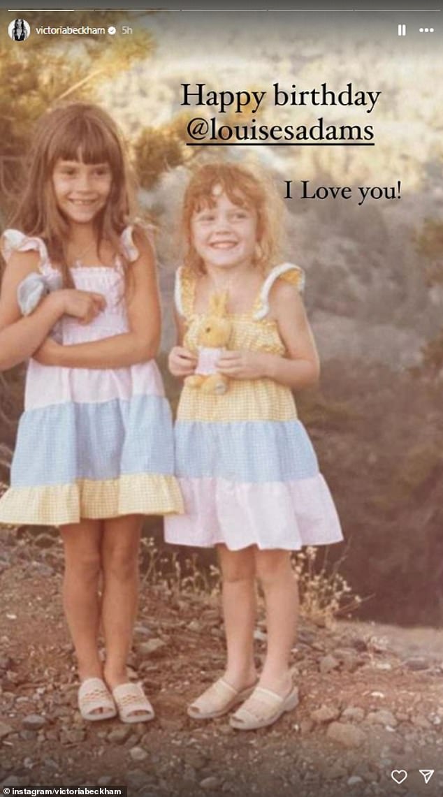 Earlier in the day Victoria looked adorable in throwback childhood snaps as she wished her sister Louise a happy birthday