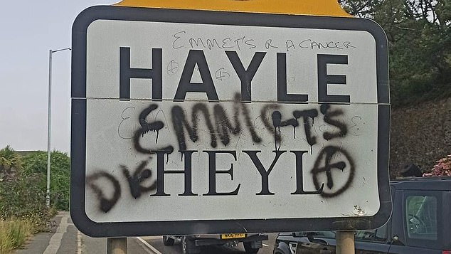 An anti-emmets message on the sign entering Hayle. Emmets are Cornish for ants - and slang for tourists