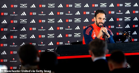 MANCHESTER, ENGLAND - NOVEMBER 22: (EXCLUSIVE COVERAGE) Head Coach Ruben Amorim of Manchester United speaks during a press conference at Carrington Training Ground on November 22, 2024 in Manchester, England. (Photo by Ash Donelon/Manchester United via Getty Images)