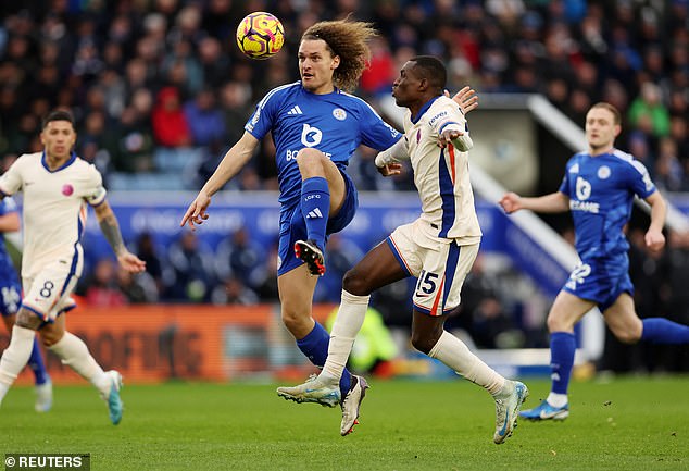 Nicolas Jackson (right) bullied Wout Faes (left) not once, not twice but three times to make sure he won the ball ahead of him and then had the finesse to finish