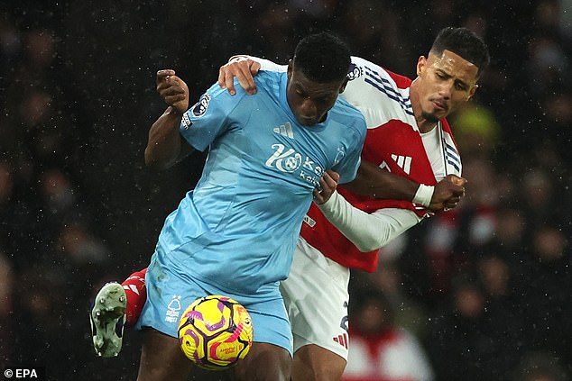 William Saliba (right) Marshalled Taiwo Awoniyi (left) well as Arsenal kept a cleansheet