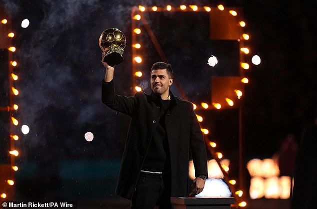 Manchester City midfielder Rodri paraded his Ballon d'Or trophy to Manchester City fans at the Etihad on Saturday