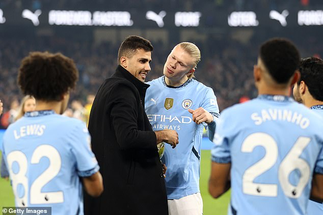 Erling Haaland appeared to joke that Rodri should stay on the pitch prior to kick off