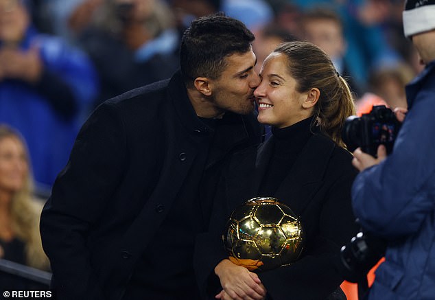 Rodri was also greeted by partner Laura Iglesias, with the two sharing a kiss on the field