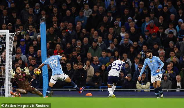 Porro (No 23) made it 3-0 to Tottenham in the 52nd minute with his second goal of the season