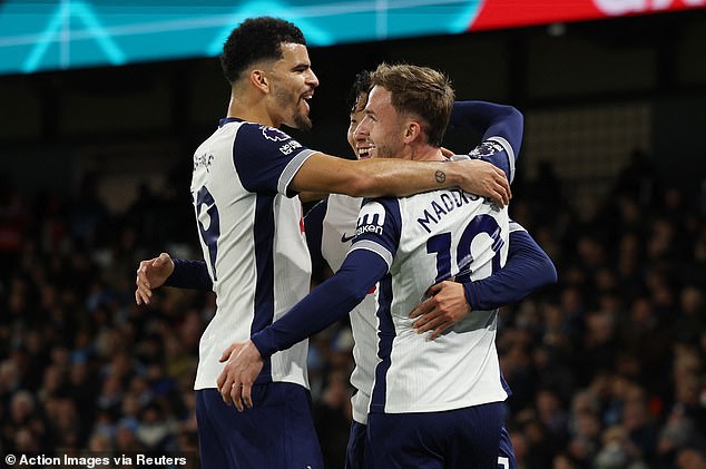 James Maddison (right) played a crucial role in Tottenham's win with a first half brace