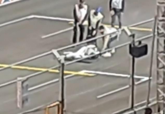 The Hollywood icon, 60, was capturing pretending to faint for a scene for the racing flick