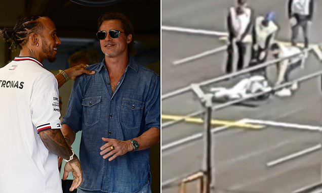 Shocking moment Brad Pitt 'faints' on the track at Las Vegas Grand Prix