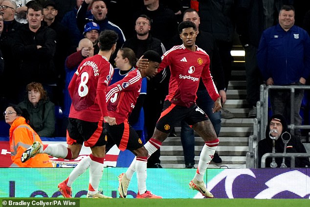 Marcus Rashford opened the scoring for United inside two minutes at Portman Road