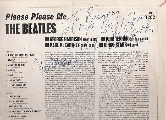 Personalised: The album was signed to Simon's father, Barry - but Dan Hatfield says this shouldn't affect its value, as Beatles memorabilia is so popular with collectors