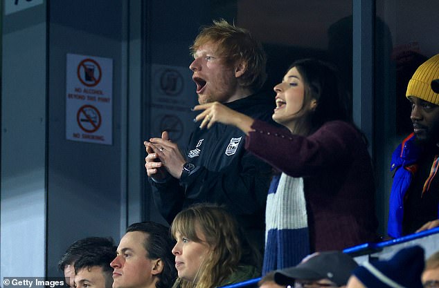 Sheeran, who owns a minority stake in Ipswich, often attends the club's matches