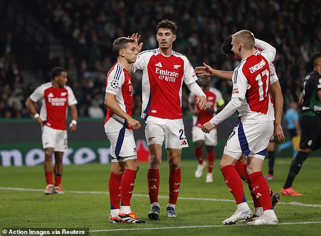 Leandro Trossard (left) and Kei Havertz (centre) were both on the scoresheet for the away team