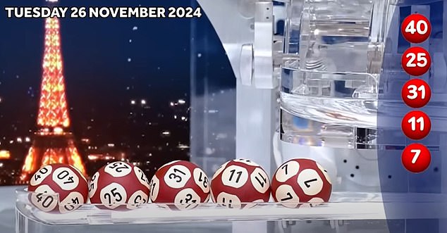 Proof! The main Euromillions balls as drawn on the lottery's YouTube: 40, 25, 31, 11 then 07