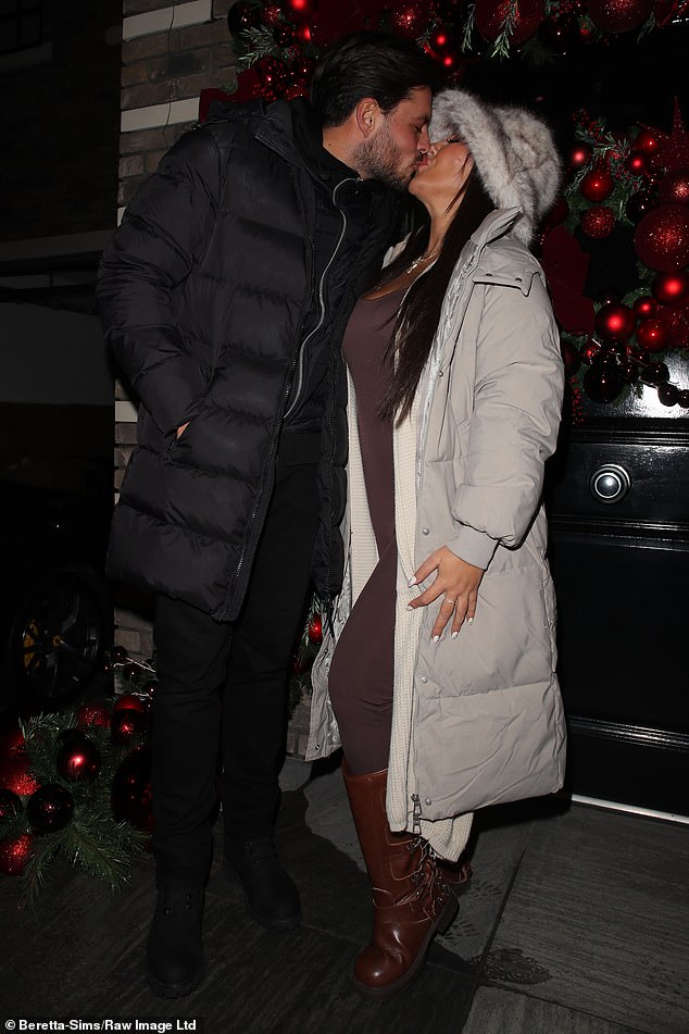 The former Geordie Shore star was joined by her boyfriend Jordan Brook, who wore a black padded coat