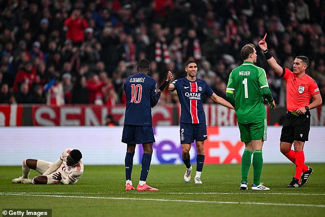 The French forward was sent off as his side chased an equaliser following the half-time interval