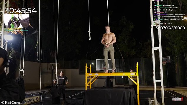 Video footage from the livestream showed a shirtless man standing on a yellow stool with a noose around his neck