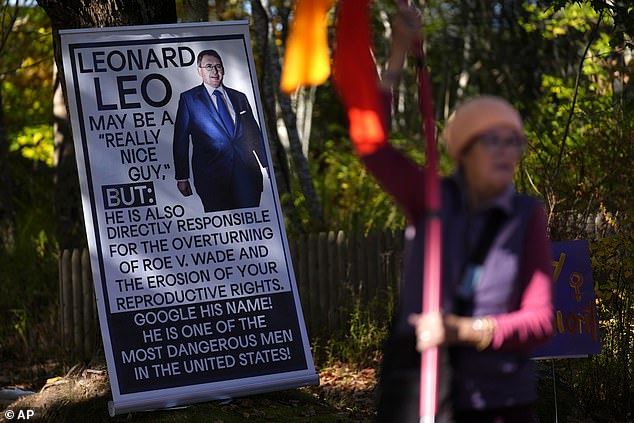 A liberal protester outside Leo's home