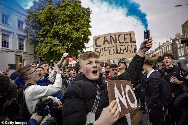 Chelsea fans were also among those to head to their home ground to protest the move