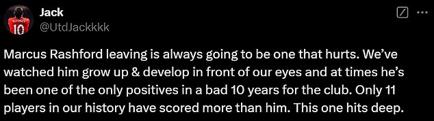 Fans have admitted it will 'hurt' if Rashford leaves the club after coming through the academy