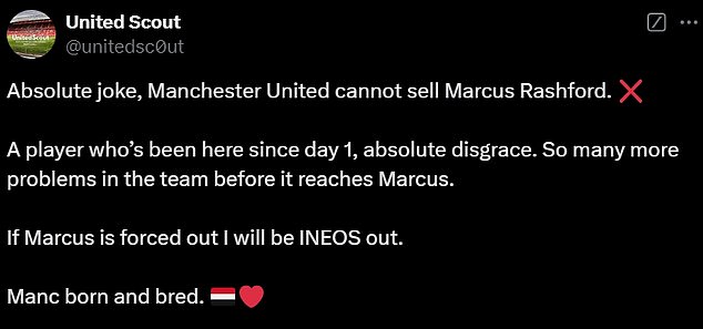 One fan claimed they would turn on Ineos if they allow Rashford to move on