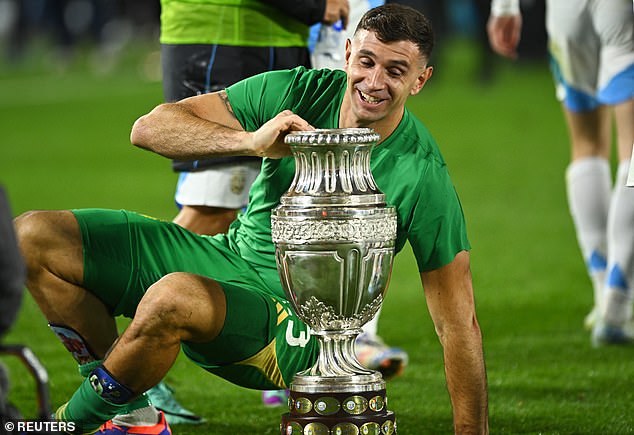 Emiliano Martinez lines up between the posts after guiding Argentina to Copa America glory