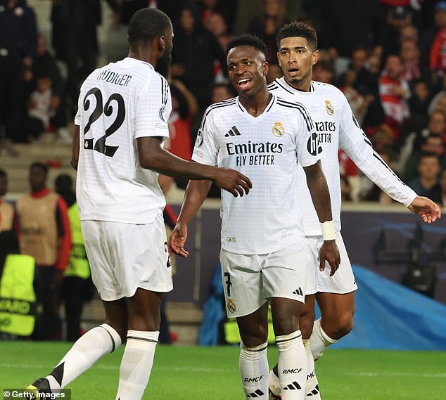 Antonio Rudiger, Vinicius Jr and Jude Bellingham (L to R) lead a healthy Real Madrid contingent