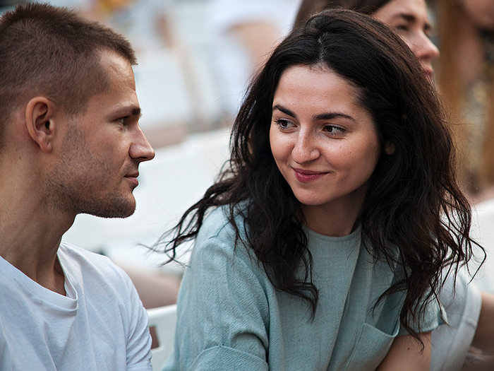 woman smiling thinking couple