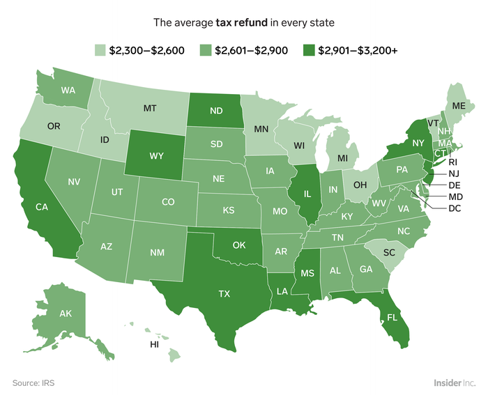 average tax refund every state 2019 map