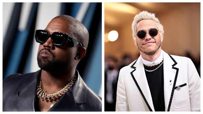 Side-by-side of Kanye West and Pete Davidson