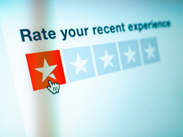 A stock image shows a one-star review.