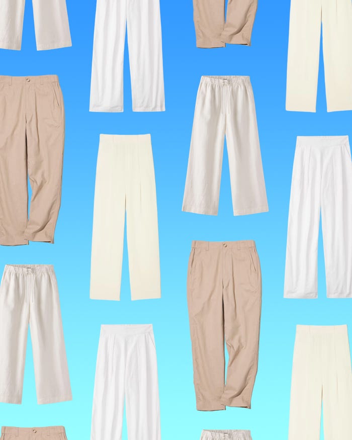 A collage of some of our top picks for the best pairs of linen pants for summer days and fall evenings.