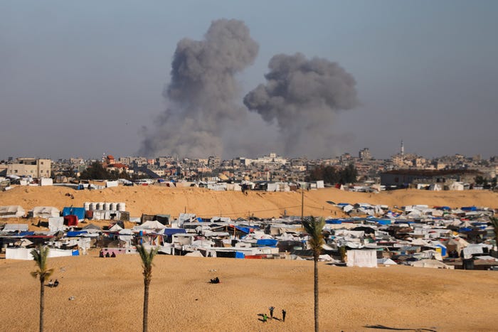 Smoke rising following an Israeli airstrike east of Rafah, Gaza Strip