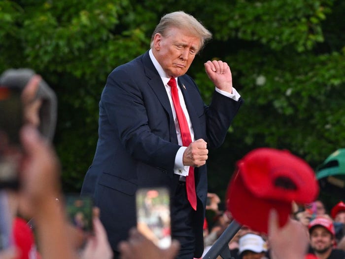 Former President Donald Trump dancing at his campaign rally in the South Bronx on May 23, 2024.