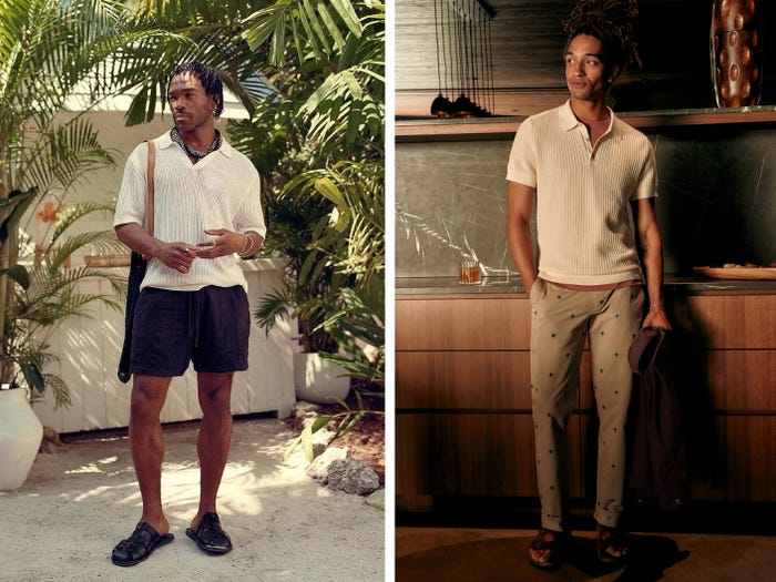 two men wearing knit polos side by side