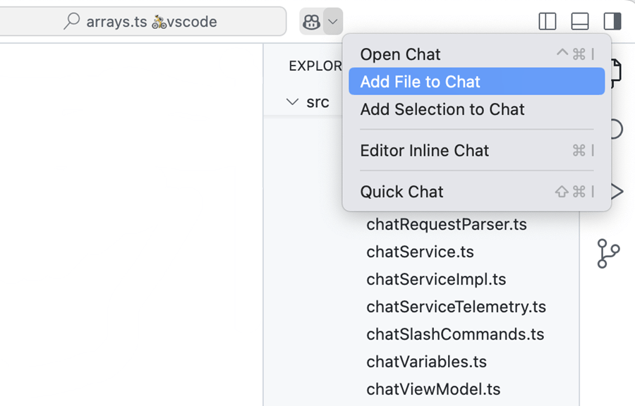 Chat Command Center button and the drop-down menu with relevant chat actions.