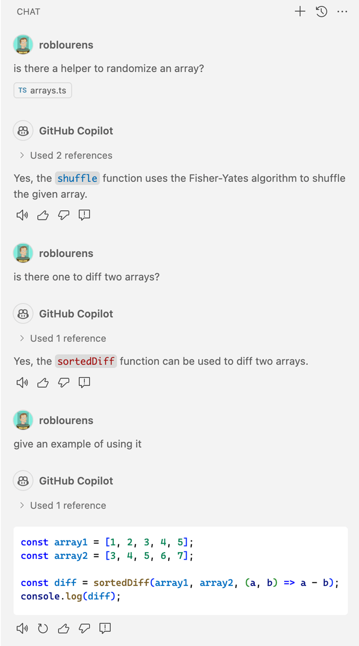 Chat conversation shows that Copilot keeps track of attached files across multiple prompts.