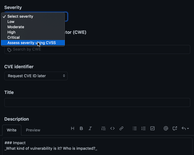 GIF of user assessing a CVSS score