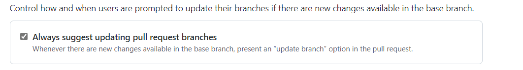 Always suggest updating PR branch repo setting