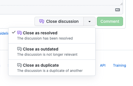 Dropdown showing Close Discussion options