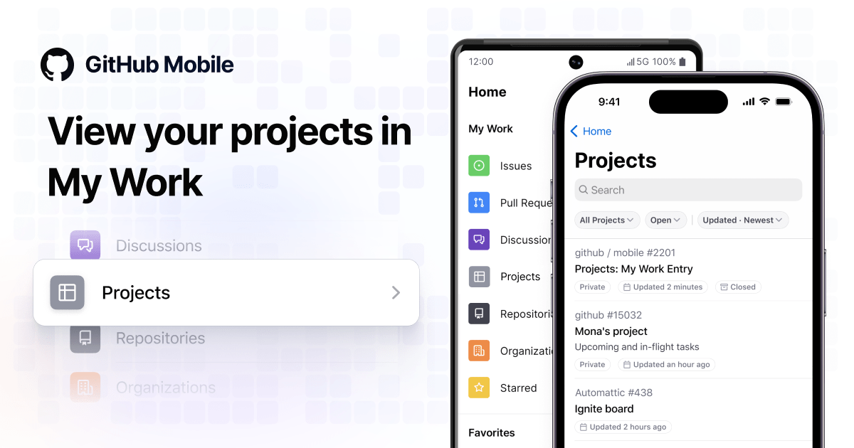 View projects on GitHub Mobile home screen