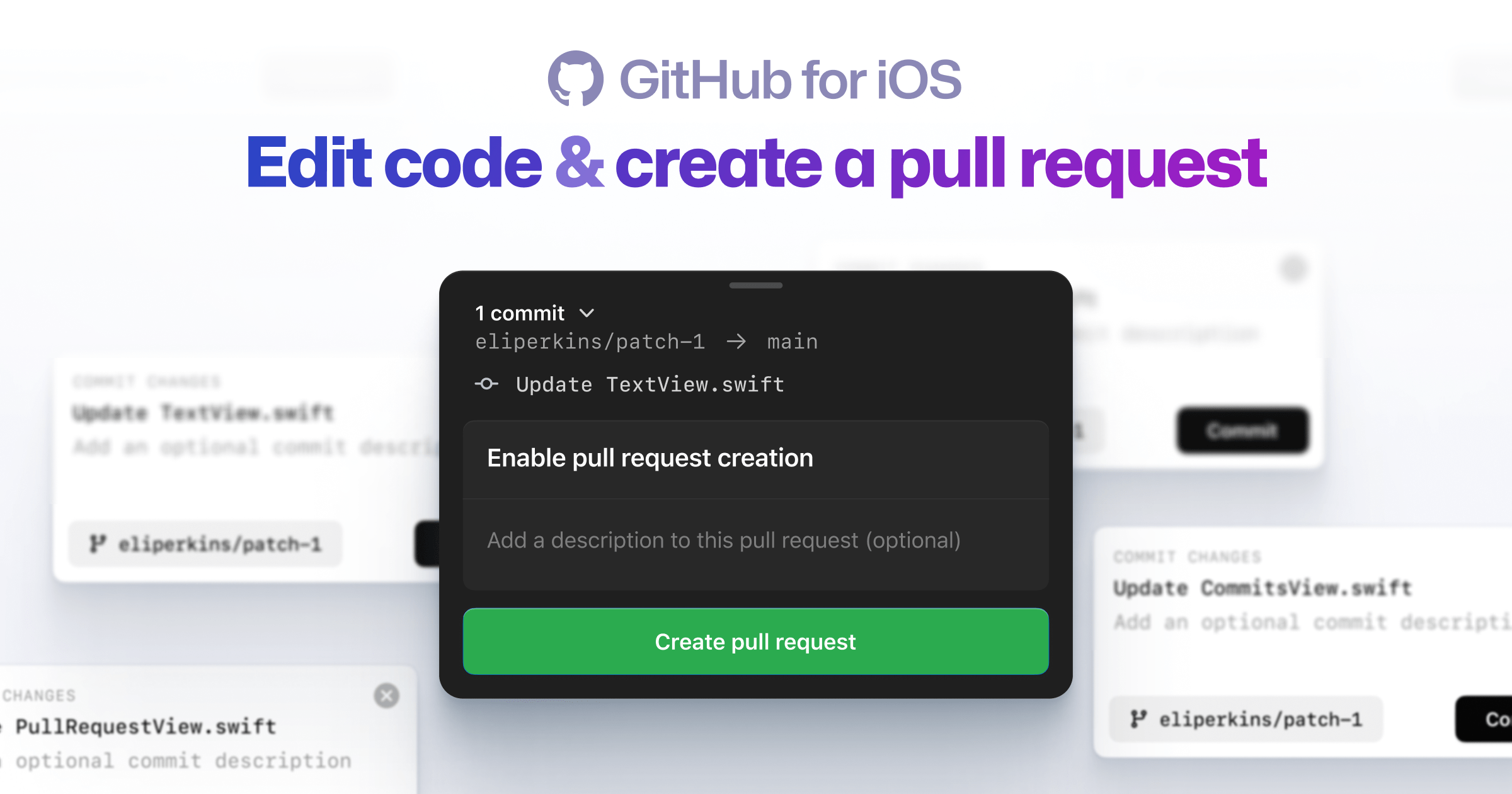 Banner announcing edit files in pull requests feature for GitHub for iOS