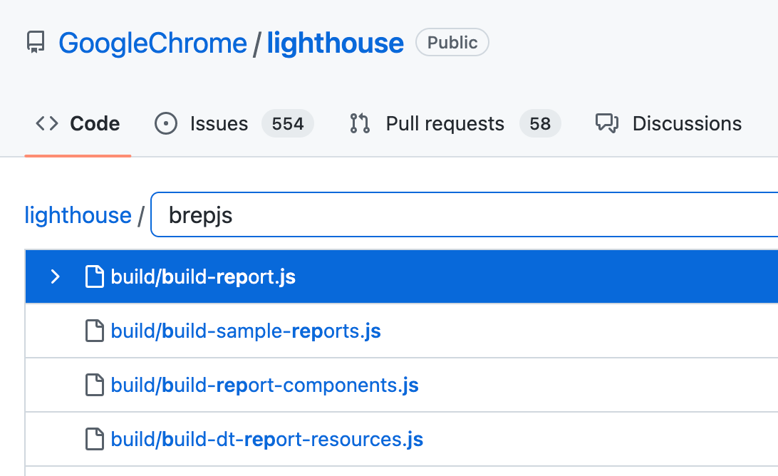 An image of the file finder locating files in a repository's build directory using fuzzy search