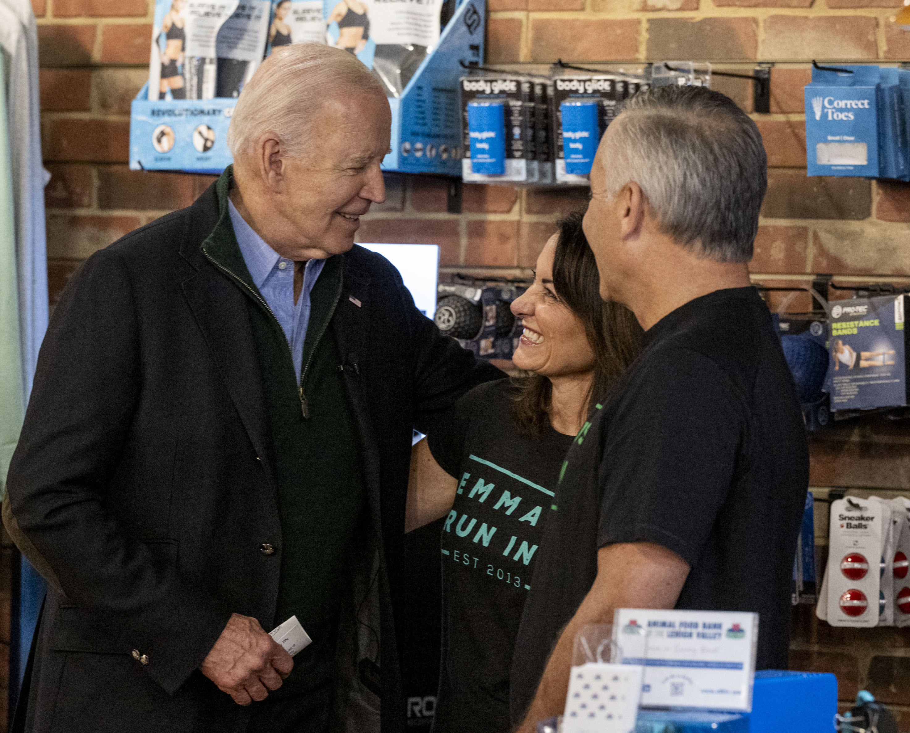 President Joe Biden visits Friday, Jan. 12, 2024, with owners and staff of Emmaus Run Inn in Emmaus. The president visited the Lehigh Valley to meet with small business owners and highlight his economic agenda. (April Gamiz / The Morning Call)